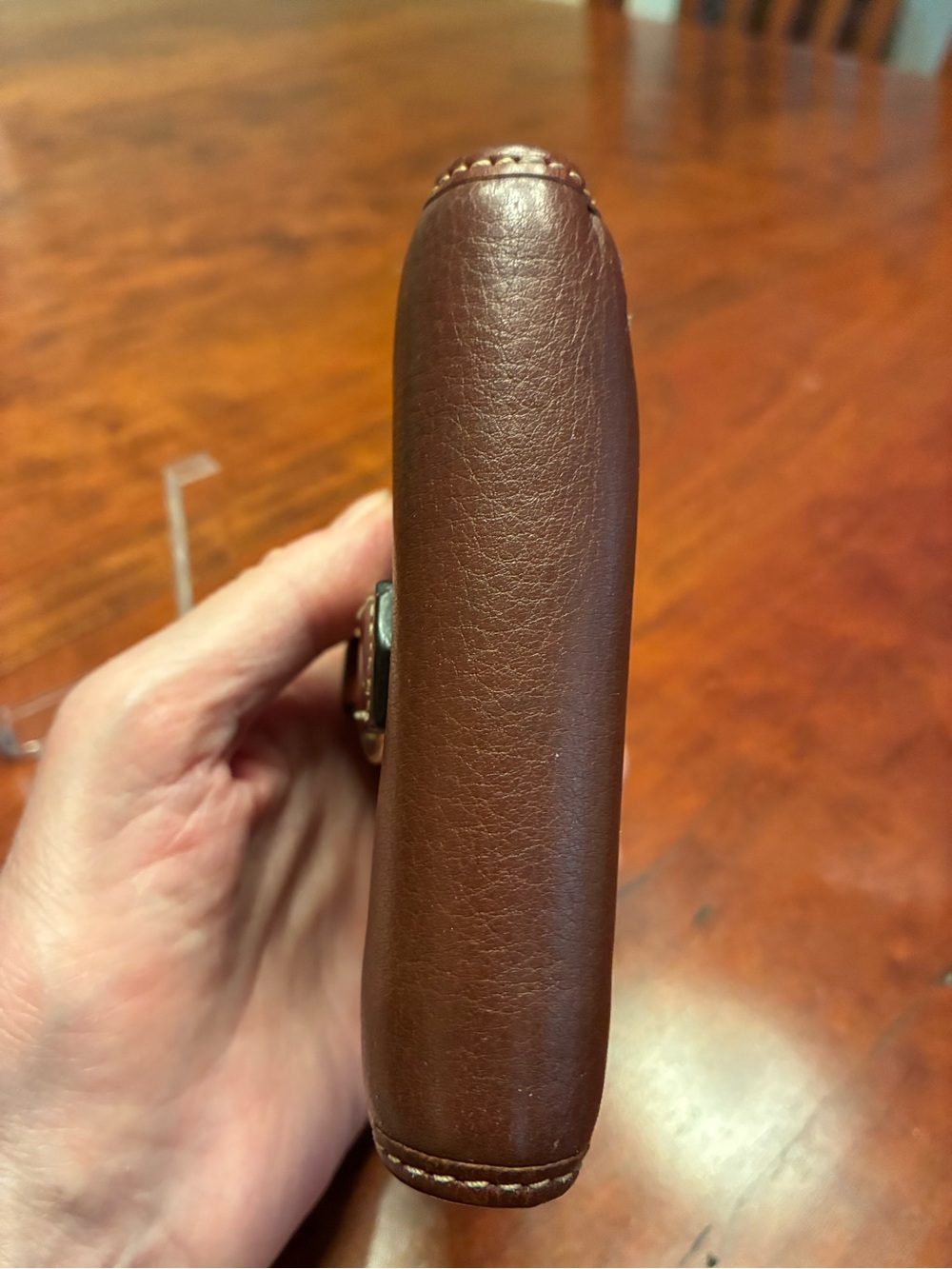 Dooney & Bourke Brown Leather Compact Wallet with Brass Ring - Picture 4 of 13